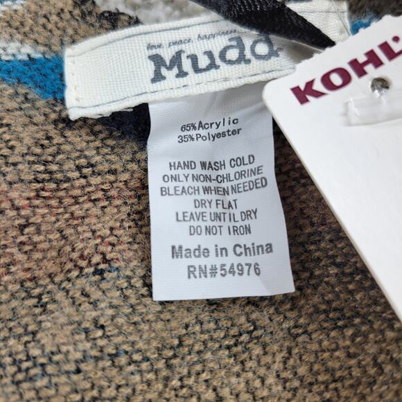 Mudd Womens Poncho Wrap Sweater Tan Aztec Fringe Southwestern Oversized Boho NEW - Picture 9 of 16